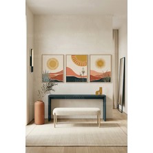 Tontilika Modern Çöl Güneşi ve Bitkileri 3’lü Ahşap Çerçeveli Tablo Seti