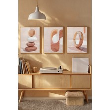 Tontilika Soyut Geometrik Formlar 3 Parçalı Ahşap Çerçeveli Tablo Seti
