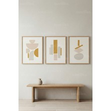 Tontilika Geometrik Minimal Formlar 3’lü Ahşap Çerçeveli Tablo Seti – Modern Duvar Dekoru