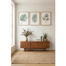 Tontilika Minimalist Tropikal Yaprak Tasarımlı 3’lü Ahşap Çerçeveli Tablo Seti