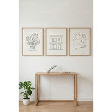 Tontilika Minimal Çizgi Illüstrasyonlar 3’lü Ahşap Çerçeveli Tablo Seti - Modern Duvar Dekoru
