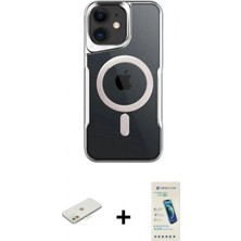 Marsilyan™- iPhone 12 Kılıf Yadigar Klasik Özel Seri - Şeffaf Pasifik Cam Ekran Koruyucu + Turuncu Renkli Kamera Lens Koruma Cam