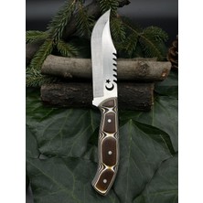 Ay Bıçak Ay Yıldız Desenli Sırt Tırtıklı Verzalit Saplı Avcı Bıçağı Dayanıklı Outdoor Model