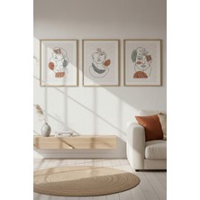 Tontilika Minimalist Çizgisel Yüz Illüstrasyonu 3’lü Ahşap Çerçeveli Tablo Seti