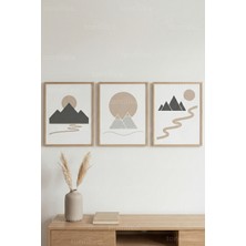 Tontilika Minimal Dağ Manzaraları 3’lü Ahşap Çerçeveli Tablo Seti – Modern Doğa Duvar Dekoru