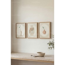 Tontilika Soft Minimal Vazo 3’lü Ahşap Çerçeveli Tablo Seti - Doğal Modern Duvar Dekoru