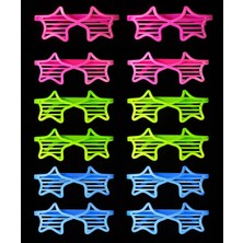 Magicool Retro Neon Fosforlu Yıldız Panjur Gözlük 12 Adet - 80 Ler 90 Lar Parti Stili