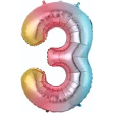 Deniz Parti 3 Rakam Gökkuşağı Folyo Balon 34''- 76 cm