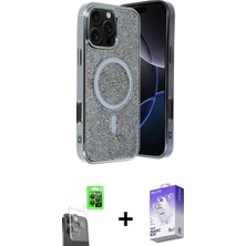 Marsilyan™- iPhone 16 Pro Kılıf Eksen Çizgi - Siyah Bilvis 5in1 3D Magic Cam Ekran Koruyucu + Siyah Raze Metal Kamera Lens