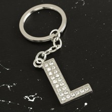 Zero Land Muratech L Harfli Taşlı Anahtarlık-Gümüş Rengi