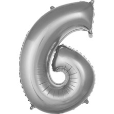 Deniz Parti 6 Rakam Gümüş Folyo Balon 34''- 76 cm