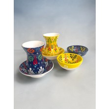 Artistic Quality Dekoratif 2 Kişilik Lale Çini Tasarımlı Tamamen El Yapımı Çay Bardağı Seti ve Çerezlik