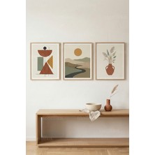 Tontilika Modern Akış 3’lü Ahşap Çerçeveli Tablo Seti - Modern Minimal Duvar Dekoru