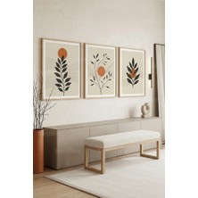 Tontilika Minimalist Botanik Soyut Geometrik 3’lü Ahşap Çerçeveli Tablo Seti