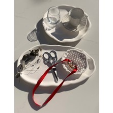 Mezra Art Gümüş Makaslı Söz Nişan Tepsi Seti | Inci Detaylı Yüzük Tepsisi, Kurdela Süslemeli