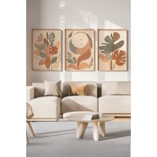 Tontilika Boho Minimal Bitki ve Ay 3 Parçalı Ahşap Çerçeveli Tablo Seti