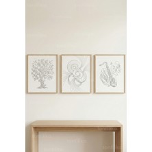 Tontilika Minimal Line Art Harmony 3’lü Ahşap Çerçeveli Tablo Seti
