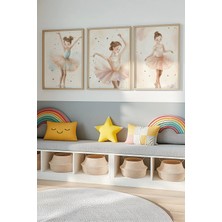 Tontilika Bebek ve Çocuk Odası Balerin Kızlar Tema Ahşap Çerçeveli 3'lü Tablo Seti