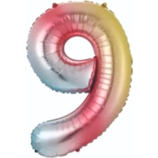 Deniz Parti 9 Rakam Gökkuşağı Folyo Balon 34''- 76 cm