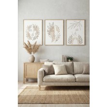 Tontilika Minimalist Botanik Tek Çizgi Kadın Yüzleri 3’lü Ahşap Çerçeveli Tablo Seti