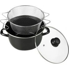 Abnturk 1.kalite Cam Kapaklı Siyah Emaye Tencere Kızartma Tenceresi 24CM