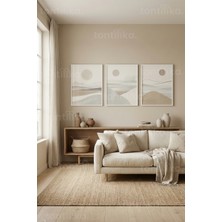Tontilika Doğal Tonlarda Minimalist Soyut Peyzaj 3’lü Ahşap Çerçeveli Tablo Seti