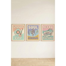 Tontilika Retro Music Groove 3’lü Ahşap Çerçeveli Tablo Seti