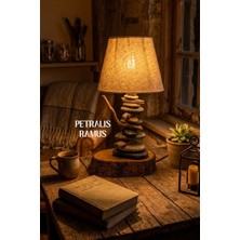 Nart Handicraft Rustik Abajur | Ahşap Okuma Lambası | Dekoratif Taş Abajur | Petralis Ramus