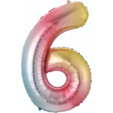 Deniz Parti 6 Rakam Gökkuşağı Folyo Balon 34''- 76 cm