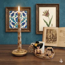 Rivelcandle Leopar Desenli Kahve Fincanı, Şamdan Mum ve Mum Altlığı Seti – Dekoratif Hediye Seti