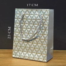 Nemere İthalat Gümüş Geometrik Desenli Orta Boy Karton Hediye Çantası Nemere Ithalat