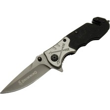 Nemere 8-10 Siyah Kurtarma / Kamp Çakı 16,5cm - Yarı Otomatik, Kemerlikli, Cam Kırma ve Ip Kesme Atlı, Ok Figürlü Sap