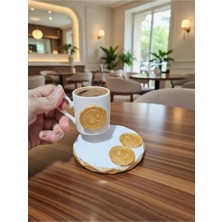 Rivelcandle Altın Detaylı Porselen Türk Kahvesi Fincanı Sunum Seti – Şık Dekoratif Kahve Fincanı & Sunum Tabağı