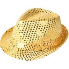 Nuvigo Disko Star Altın Gold Payetli Fötr Şapka Yetişkin Boy