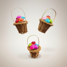 Vitrin Accessories Sepet Dolu Renkli Mantar Magnet Mutfak, Buzdolabı, Ofis ve Hediye Için Dekoratif Ürün 3 Adet