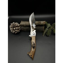 Ay Bıçak Eğri Sırt Tırtıklı Kurt Başlı Saplı Avcı Bıçağı Dayanıklı Outdoor Kesici Model