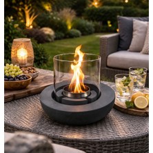 Kokusuz Dumansız %100 Güvenli| Bacasız Beton Masaüstü Şömine | 1 Litre Stone Edition Bioethanol Yakıt Hediyeli (Gri)