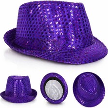 Magicool Mor Payetli Disco Parti Şapkası Yetişkin Işıltılı Fötr Model