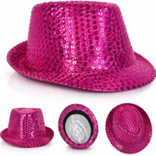Magicool Fuşya Pembe Payetli Disco Parti Şapkası Yetişkin Işıltılı Fötr Model