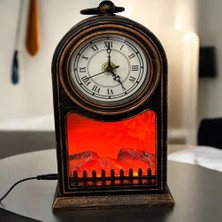Nemere LED Işıklı Siyah Eskitme Şömine Saat