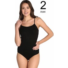 Tutku Kadın Siyah 2'li Paket Ip Askılı Likralı Kancalı Çıtçıtlı Body