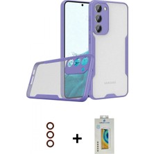Marsilyan™- Galaxy S23 Plus Kılıf Atlas Asil Serisi - Şeffaf Polymer Nano Ekran Koruyucu + Kırmızı Metal Kamera Lens