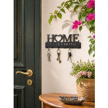 Dekor Atölye Home Sweet Home Anahtarlık Askılığı Duvar Dekoru -Kapı Girişi Hol Dekoratif Organizer (25X10 Cm)
