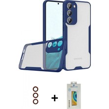 Marsilyan™- Galaxy S23 Plus Kılıf Atlas Asil Serisi - Şeffaf Polymer Nano Ekran Koruyucu + Kırmızı Metal Kamera Lens