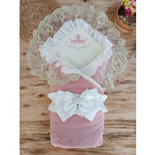 Luord-Store Yenidoğan Wool Yün Kumaş Taç Nakışlı Güpür Duvaklı Fiyonk Prizma Taş Uni Kundak Bebek Battaniyesi P