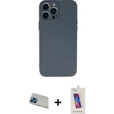 Marsilyan™- iPhone 13 Pro Max Kılıf Ahenk Serisi - Siyah Joko 5d Cam + Mavi Rainbow Kamera Lens Koruma Cam