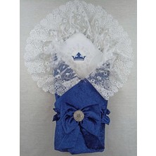 Luord-Store Yenidoğan Saray Kadife Taç Nakışlı Inci Fiyonklu Dantel Duvak Trilüks Kundak Bebek Battaniye Lacive