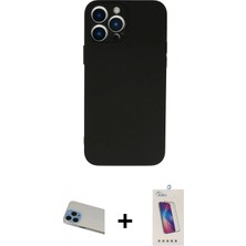 Marsilyan™- iPhone 13 Pro Max Kılıf Ahenk Serisi - Siyah Joko 5d Cam + Mavi Rainbow Kamera Lens Koruma Cam