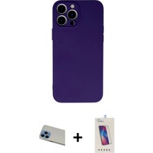 Marsilyan™- iPhone 13 Pro Max Kılıf Ahenk Serisi - Siyah Joko 5d Cam + Mavi Rainbow Kamera Lens Koruma Cam