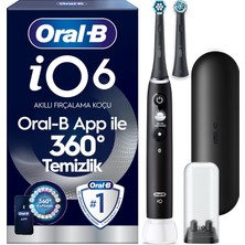 Oral-B Io6 Siyah Şarjlı/elektrikli Diş Fırçası, 2 Fırça Başlığı, Uzun Ömürlü Pil, Premium Seyahat Kabı